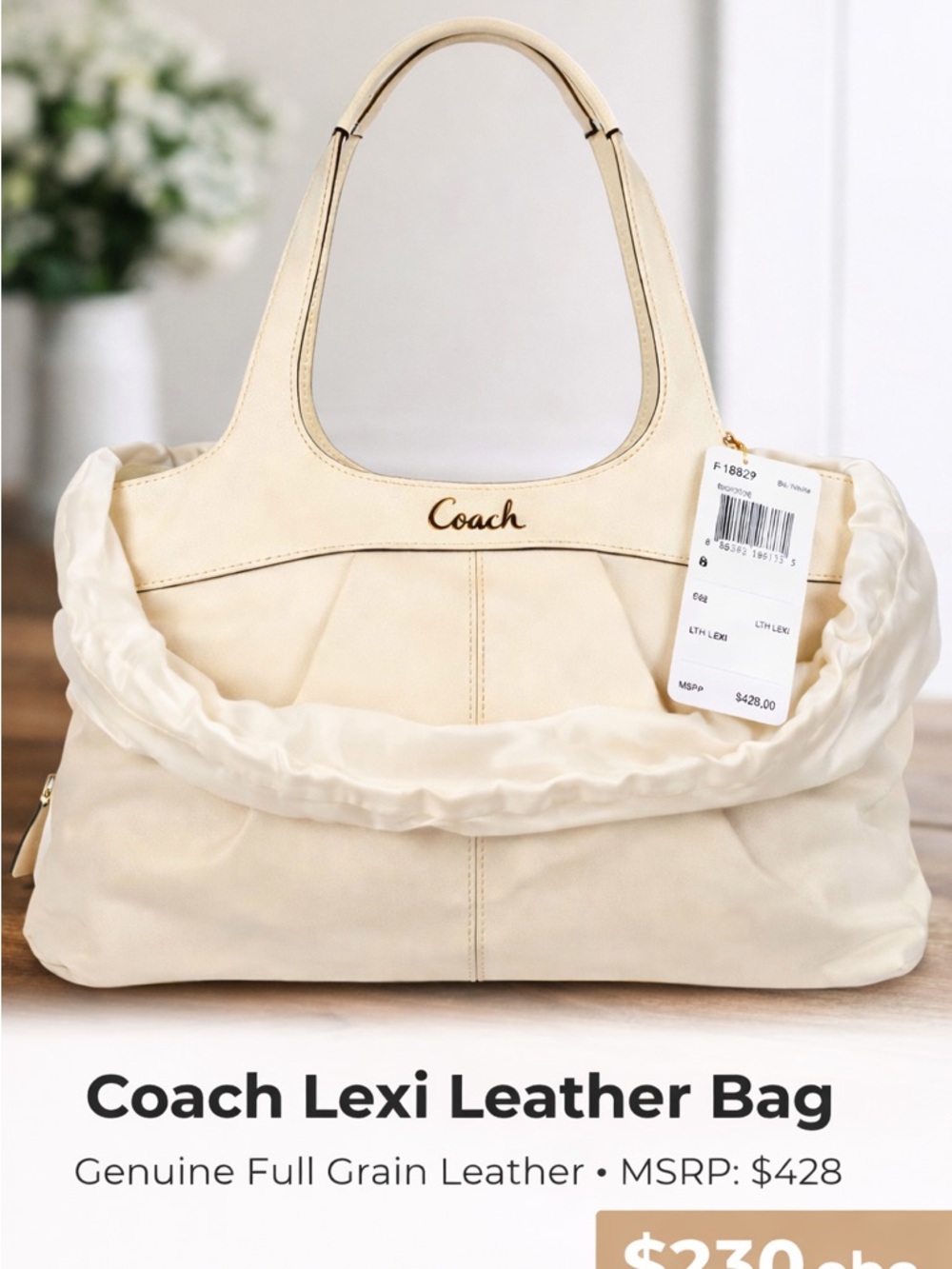 Coach Lexi Leather Shoulder Bag in  pearl.
